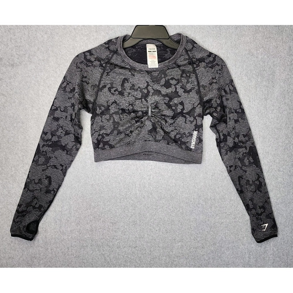 Gymshark Adapt Camo Seamless Crop Top‎ Women XL Grey Long Sleeve GLCT4297 Active